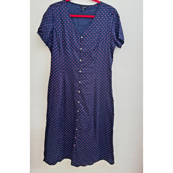 J. PETERMAN Sz 12 Blue Red Dot Fit & Flare Lined Cotton Dress Spring - Picture 2 of 5